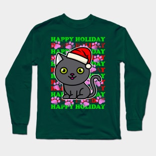 Holiday Gray Cat Long Sleeve T-Shirt